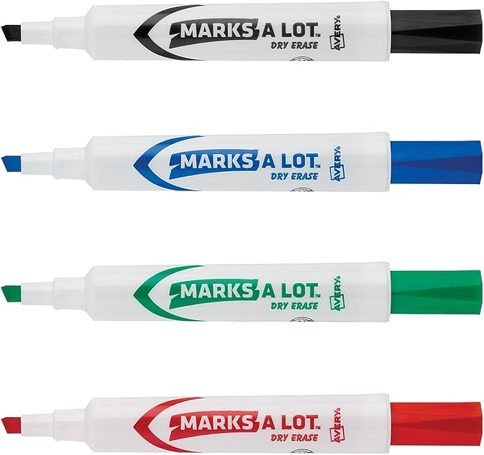 Avery 24409 Marks-A-Lot Desk-Style Dry Erase Marker, Chisel Tip, Assorted, 4/Set