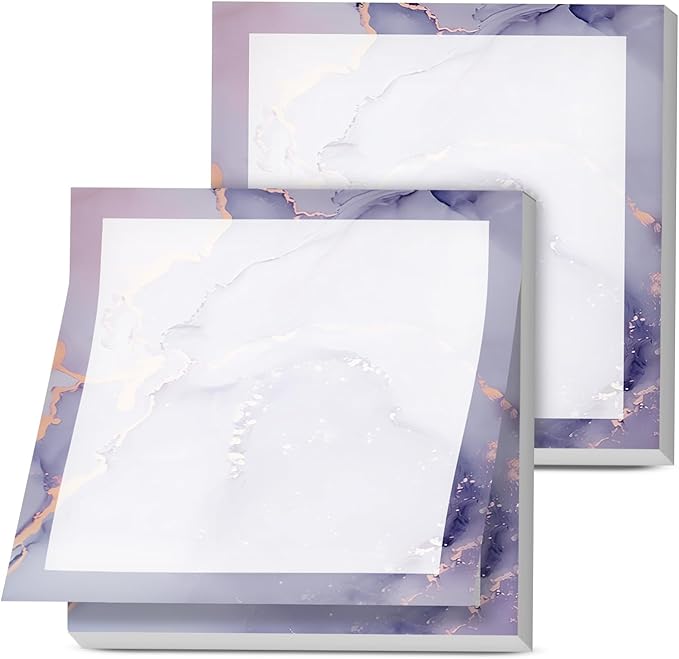 Sticky Notes, 2 Pads, 3x3 inches, Cute Colorful Fun Self-Stick Note Pads, Easy Post, Strong Adhesive Notepad Purple Marble Swirl