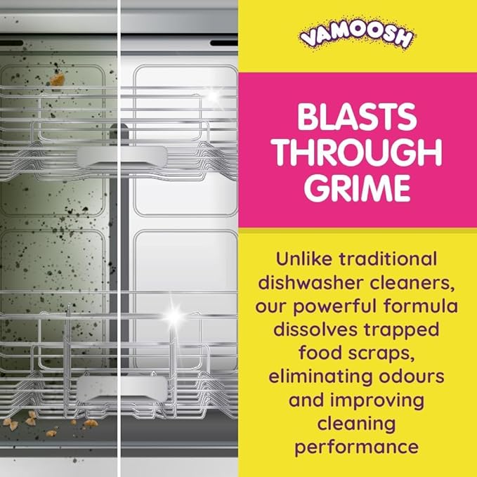 Vamoosh 6-in-1 Dishwasher Cleaner | Natural Citric Acid Cleaning Formula | No Limescale Removal | Grease Elimination | Eco-Friendly | Made in the UK | 100g (Pack of 8)
