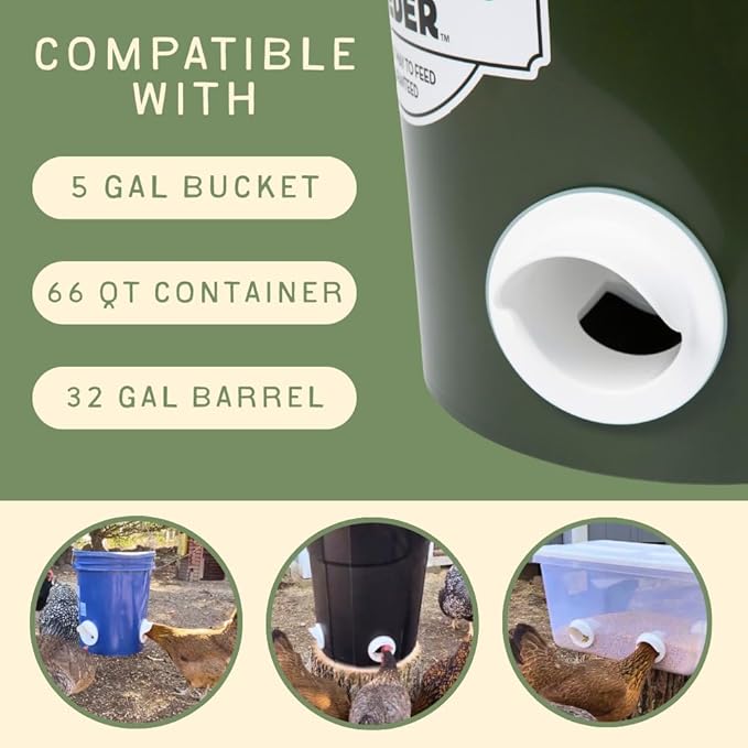 The Original Poultry Pro Feeder DIY Port PVC Gravity Fed Chicken Feeder | Single Port Chicken Feeder for Chicken Coop | Use for Buckets & Bins | Rain Proof, Weather Resistant - Original Feeder 1-Port