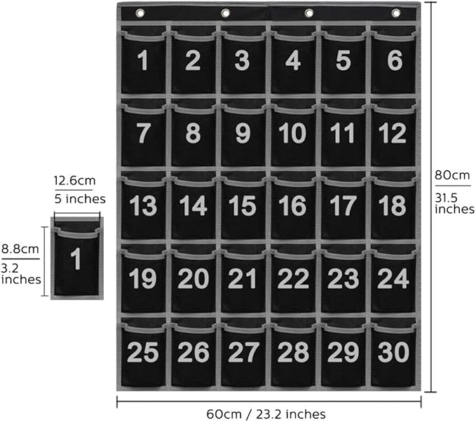 Eamay 30 Numbered Classroom Pocket Charts for Cell Phones and Calculators Holder Wall Door Mount Hanging Organizer