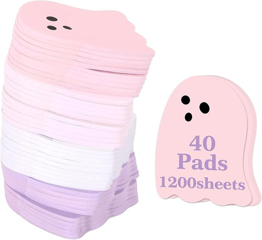 1200Pcs Halloween Sticky Notes 3 x 3.4 Inch Pink Purple White Ghost Shaped Self Adhesive Notepads Removable Memo Pads for School Home Office Classroom Supplies