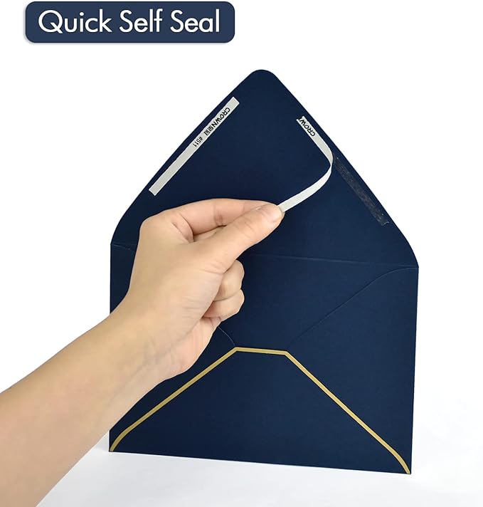 A6 Navy Envelopes With Gold Border, 4x6 Envelopes 50 Pack -Quick Self Seal, For 4x6 Cards|Perfect for Weddings, Invitations, Photos, Baby Shower| 6.5 x 4.75 Inches (Noble blue)