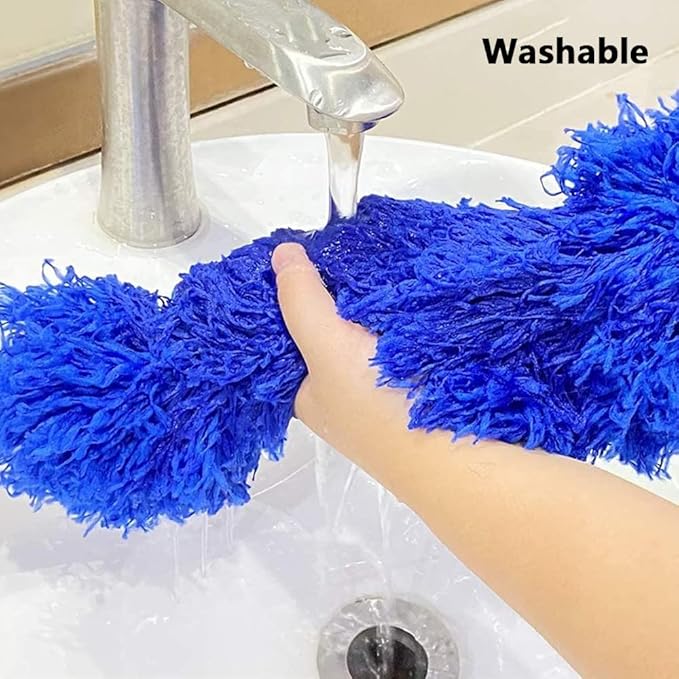 Ceiling Fan Feather Duster with Extension Pole, Cobweb & Corner Brush for Cleaning, Long Handle Aluminum Telescoping Pole, Washable, Blue, 250cm
