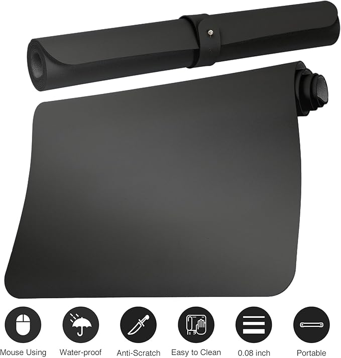 Boutilon Leather Desk Pad Protector,Non-Slip Mouse Pad,Laptop Desk Pad,Office Mouse Mat,Waterproof Leather Desk Blotter,Desk Writing Pad for Office and Home (S-Black,24"x 14")