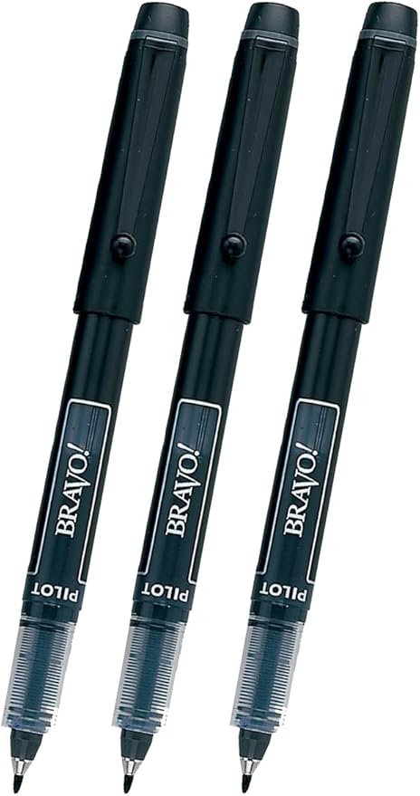3 PENS Pilot Bravo Liquid Ink Marker Pen, Bold Point, Black (PIL11034)