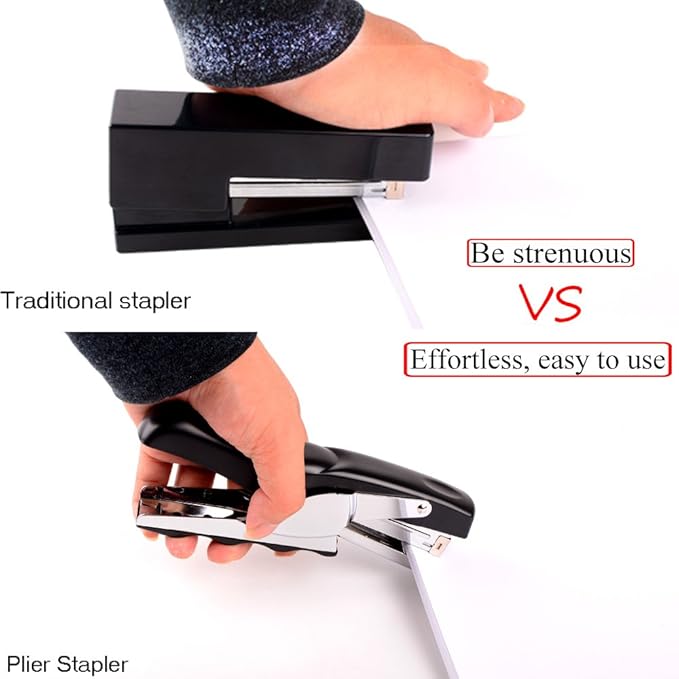 Stapler with 1000 Staples-Plier Stapler Save 60% Power,Good for Stapling at Home School or Warehouse (Black2P)