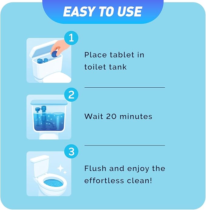 Toilet Bowl Cleaner Tablets 40 Pack, Long-Lasting Drop-in Tank Tablets with Sustained-Release Technology, Fight Tough Stains & Odors, Household & Commercial Use, Compatible with Most Toilets-Cleaning