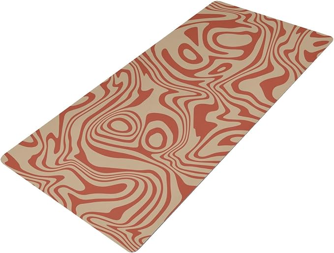 Mouse Pad Desk Mat Leather Desk Pad Large Gaming Desk Cover Protector Mat for Keyboard Computer Laptop Office Waterproof 35.4 x 16.5 Inch Wavy Red and Beige