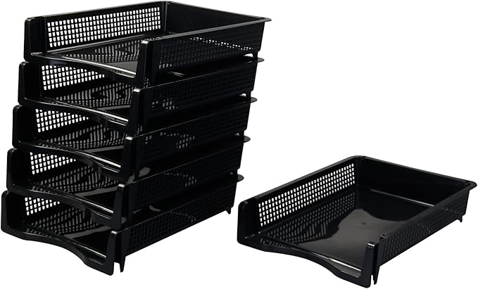 File Stacking Trays, Plastic Stackable Paper Letter Tray, 6 Packs