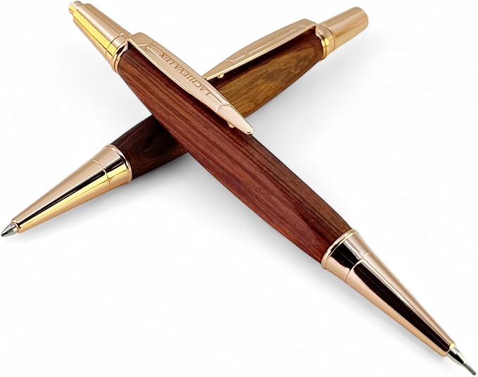 LACHIEVA LUX Rosewood Ballpoint Pen and Mechanical Pencil Set – Triangle Grip, Luxury Gift for Men and Women, Includes Refills and Gift Box