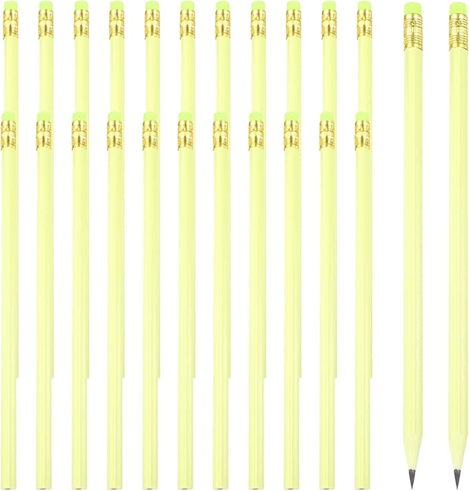 PATIKIL Round Pencils, 24 Pcs Triangle HB Graphite Pencil Wooden Pencils with Eraser for Classroom Office Writing Drawing Supplies, Yellow