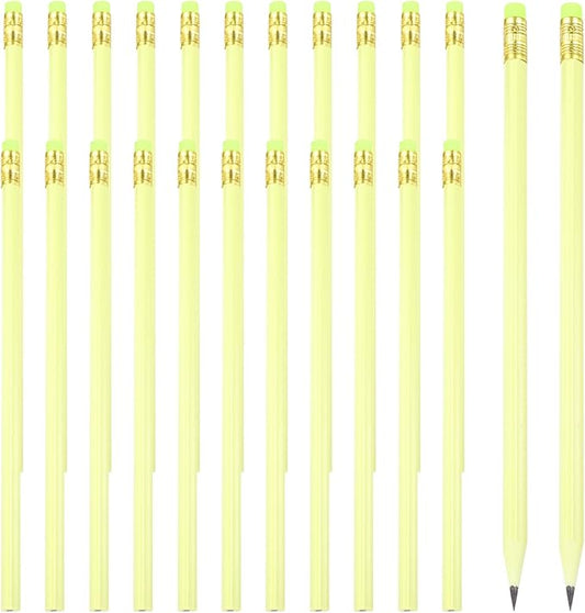PATIKIL Round Pencils, 24 Pcs Triangle HB Graphite Pencil Wooden Pencils with Eraser for Classroom Office Writing Drawing Supplies, Yellow
