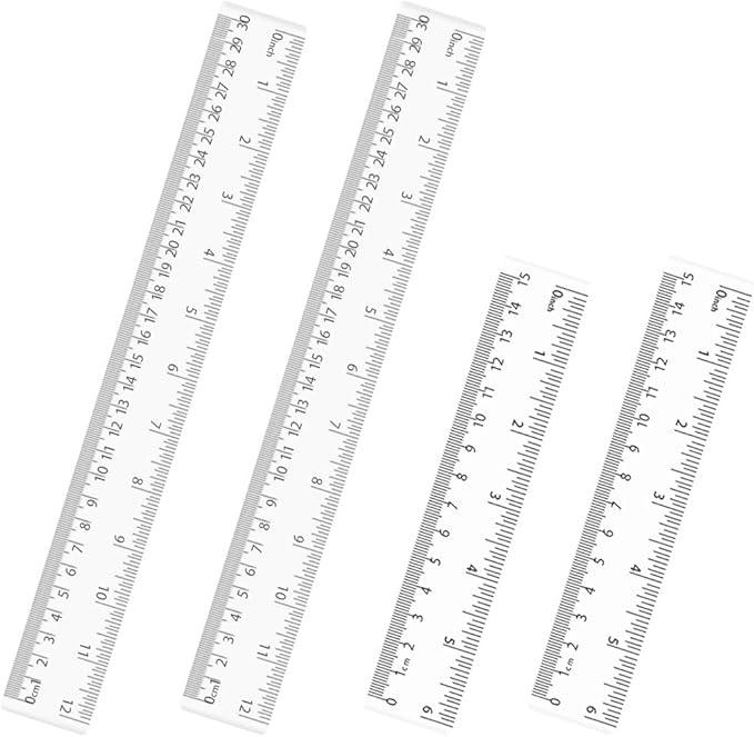 4 Pack Clear Plastic Straight Rulers, Clear Ruler Bulk, Transparent Ruler with Centimeters and Inches, for Class, Office (6 inch+12 inch)