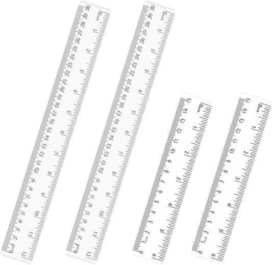 4 Pack Clear Plastic Straight Rulers, Clear Ruler Bulk, Transparent Ruler with Centimeters and Inches, for Class, Office (6 inch+12 inch)
