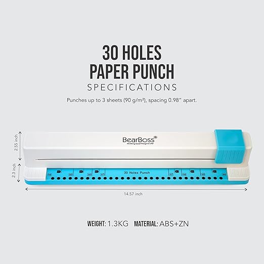 Bearboss 30 Hole Paper Punch, Planner Hole Punch, Adjustable Hole Puncher for Discbound Notebooks & Journaling Supplies