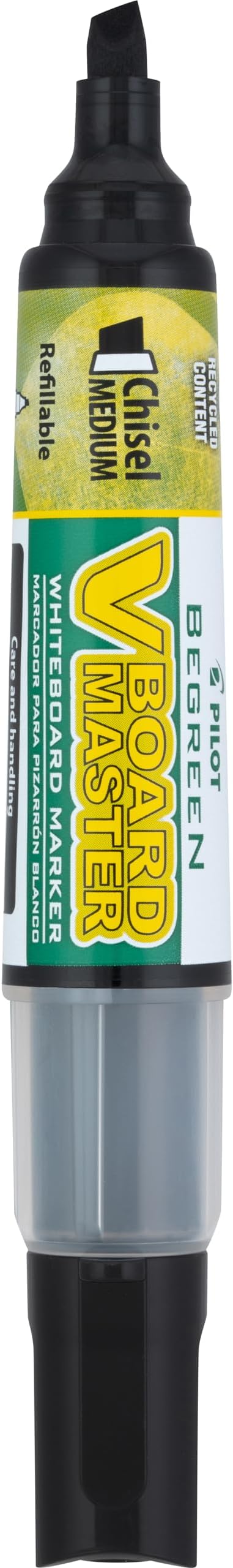 PILOT V Board Master BeGreen Refillable White Board Markers, Chisel Tip, Black Ink, 12 Count