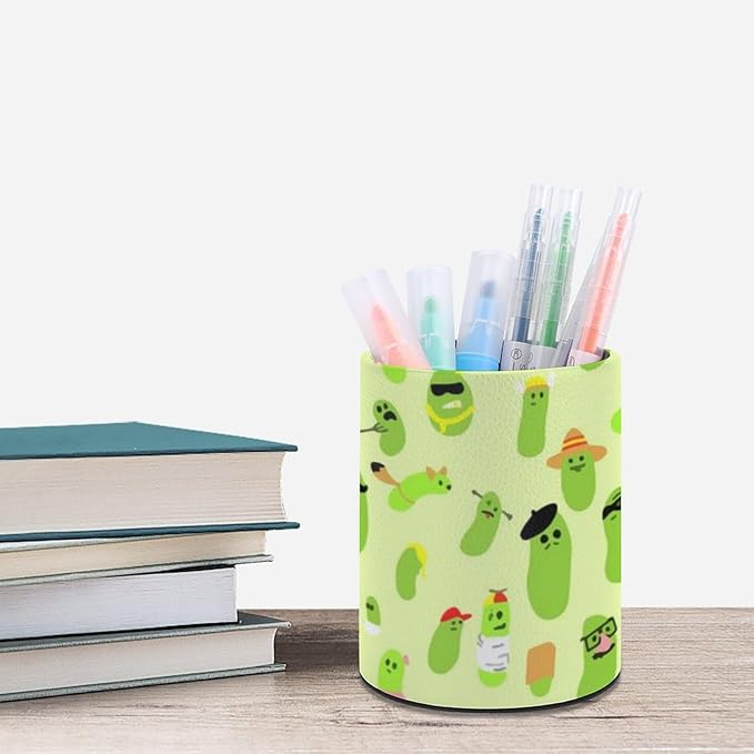 Cute Pickles Pen Holder Pencil Organizer Cute Pencil Cup Desk Decor Makeup Brush Holder PU Multifunctional Office Suppliesfor Home Classroom School