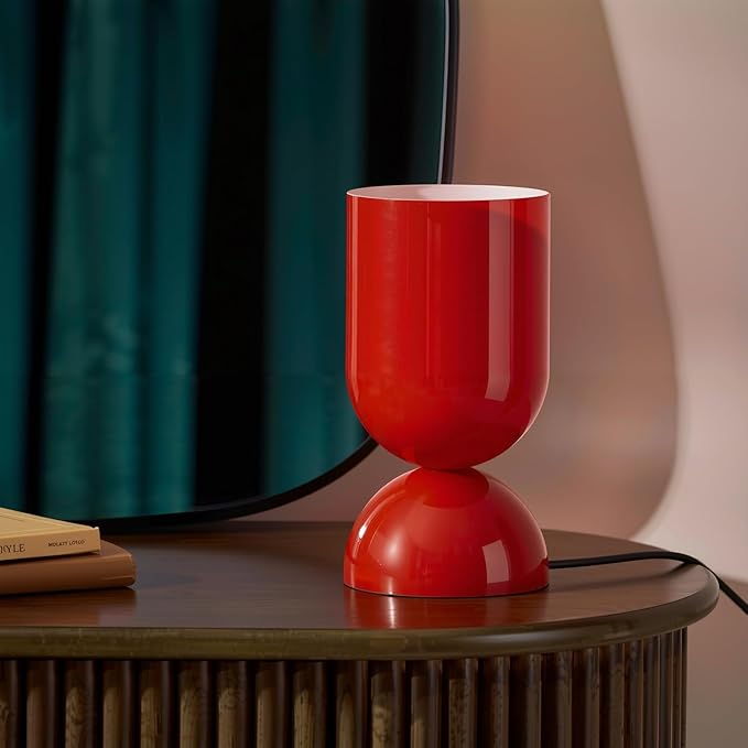 8.9" Modern Glass Table Lamp for Living Room, Desk Lamps for Bedroom, UL Listed Nightstand Lamp with Dome Base, End Table Lamps Home Decor for Kids Room, Side Tables, College Dorm, Office, Glossy Red