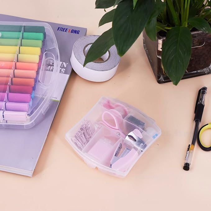 Mini Office Supply Kit Includes Stapler Tape Dispenser Staple Remover Paper Clips Scissor Notebook Highlighter Ballpoint Pen Small Telescopic for Office and School -Notebook Color Random(Pink Set)