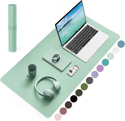 YSAGi Non-Slip Leather Desk Pad, Waterproof Laptop Computer Desk Keyboard Mat, Table Protector Blotter Mat, Large Mouse Pad for Office/Work/Home/Decor(Pale Green, 31.5" x 15.7")