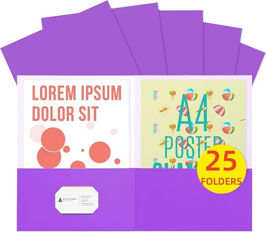 Two Pocket Folders,25 Pack Purple Folders with Pockets Fit Letter Size Paper,Thick Paper File Folder for School Office Business Home