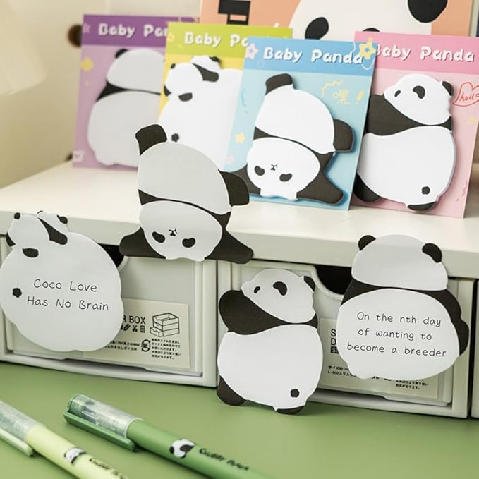 4 Adorable Panda Sticky Notes, Unique Styles, Fun Stationery Collection Add