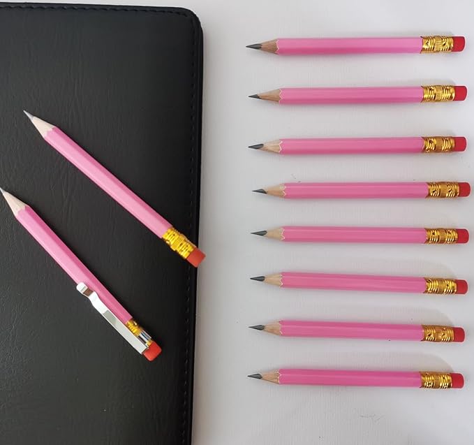 Adhere 25pcs Golf Pencils with eraser Hexagon Wooden Pencils Graphite 2B for Golf Event Scoring,Classroom,Wedding,Company Meetings,Pew, Pocket (z-Pink・Hexagon・50pcs)