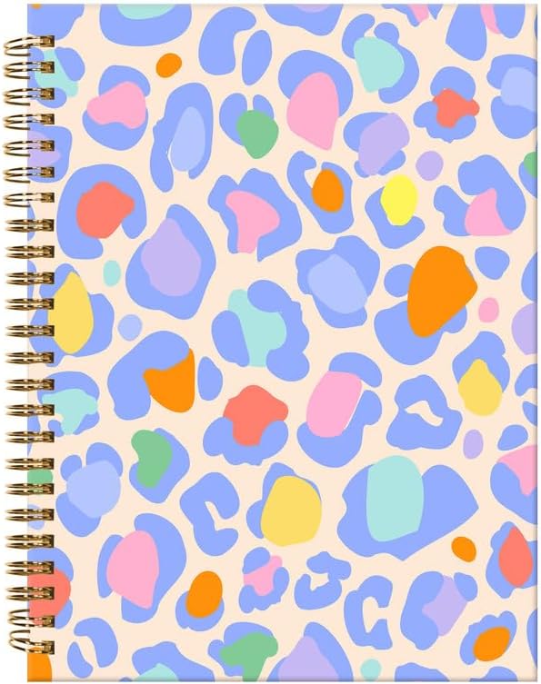 Spiral Journal Notebook,A5 Hardcover Lined Journals for Women Girl 6 x 8.3 in,120 Pages Thick Paper,Cute College Ruled Writing Notebook for Gifts Office Work School(Animal Skin Rainbow Leopard)