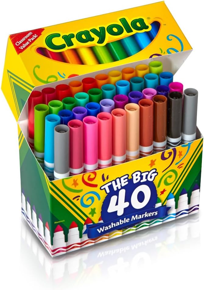 Crayola Ultra Clean Washable Markers (40ct), Colored Markers for Kids, Coloring Book Marker Set, Stocking Stuffers for Kids, Christmas & Holiday Gifts, Ages 3+