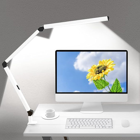 LED Desk Lamp with Clamp, Dual Light Table Lamp with Adjustable Swing Arm, Eye-Care 4 CCT Modes & 5 Brightness Levels Clip-on Architect Modern Desk Light for Home Office Crafting Sewing