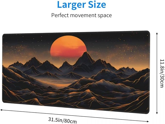 Desk Pad,Office Desk Mat 31.5"×11.8" Large Gaming Mouse Pad,Durable Extended Computer Mouse Pad,Waterproof Thick Big Mouse Pads with Non-Slip Rubber Base Office Black Gold Mountain Sunset