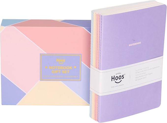 Notebook Journal (8 Pack), A5, 5.5 x 8 in, Cute Soft Paper Cover Notebook Set, Thin Writing Journal for Travel, Meditation, Wedding and Dream Journals, Lightweight Lined Paper Diary, 60