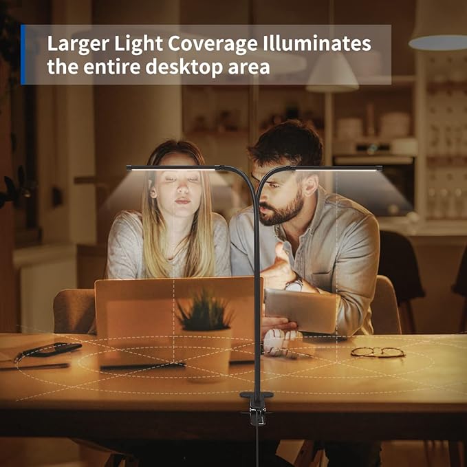 iZELL Desk Lamp, [2 LED Tube] Desk Lamps for Home Office with Clamp, Flexible Gooseneck LED Book Light, Easy Clip on Reading Lights for Bedrooms Beside Table Headboard College Dorm Bed Room - Black