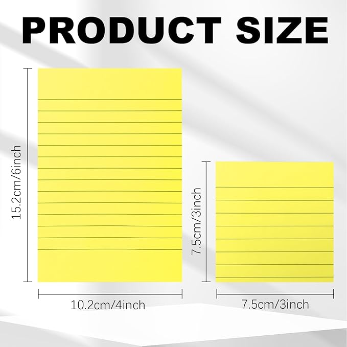 NatureTouch Lined Sticky Notes 6 Pads 3x3 and 4x6 inches Self-Stick Notes Pads with Power Sticking,Bright Ruled Post for School, Home, Office-Yellow
