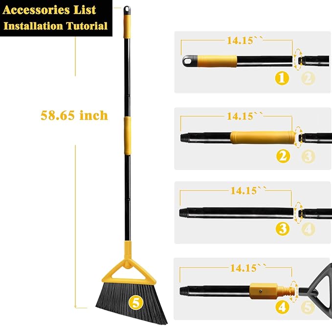 PUTNATRUE Heavy Duty Commercial Broom, Upgraded Angle Broom for Sweeping Indoor and Outdoor, Perfect Yellow Broom of Kitchen, Garage and Courtyard, Livingroom