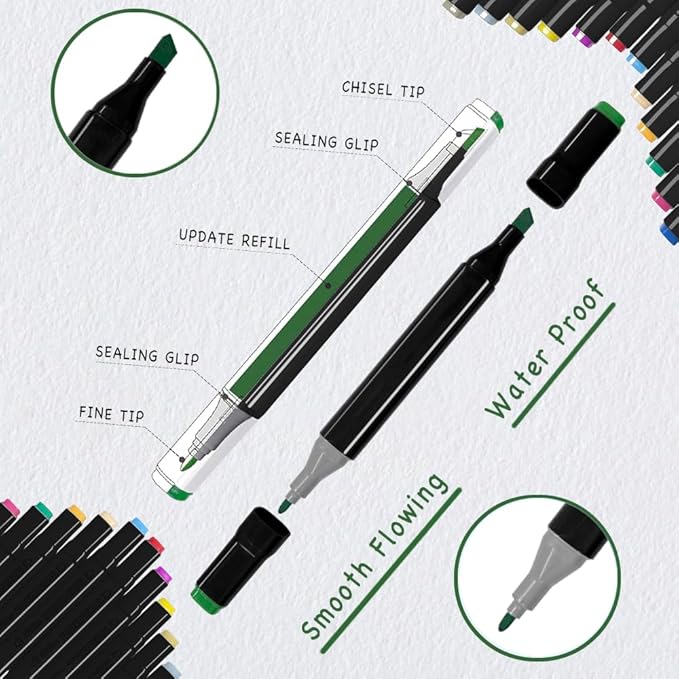 48 Colors Alcohol Markers Set, Dual Tips Blender Art Marker for Drawing Permanent Sketch Marker for adult coloring, Illustrations Alcohol Based Markers, Artist Pens
