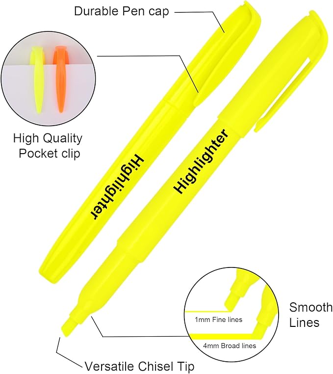 Highlighters, 6 Assorted Colors, Dry-Quickly, No Bleed, Chisel Tip, Bright Multi Colored Highlighter Bulk for Office 30 Pack
