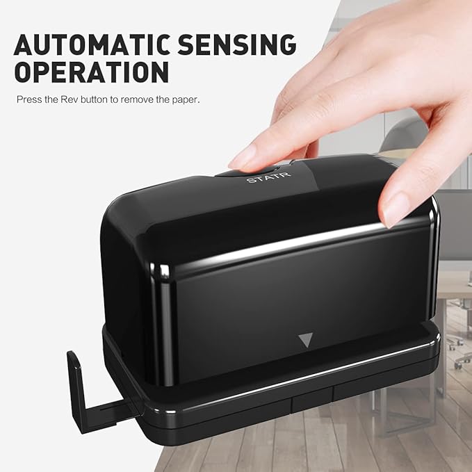 Electric 2 Hole Punch,VEYETTE Black Hole Punch,Punches Up to of 12-15 Sheets Paper, AC or Battery