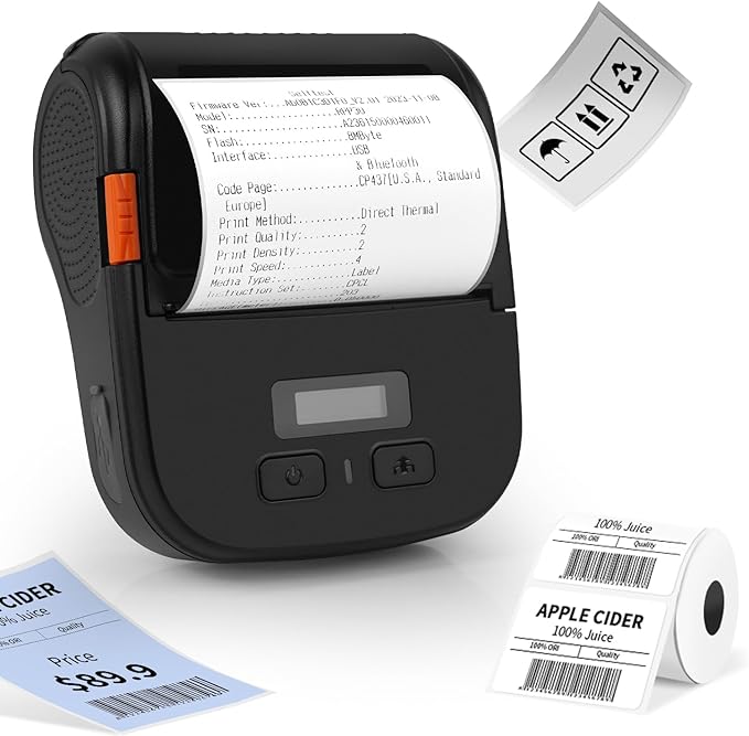 Bluetooth Label Maker Machine with Tape, Portable Thermal Printer for Small Business,Waterproof Label, Inkless Labeler for Home, Kitchen, School, Office Organization, Black