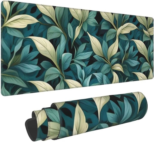 Gaming Mouse Pad, Large Non-Slip Rubber Base Mousepad, Keyboard Mouse Mat, Desk Pad with Stitched Edges, 31.5x11.8inch, Morris Leaves