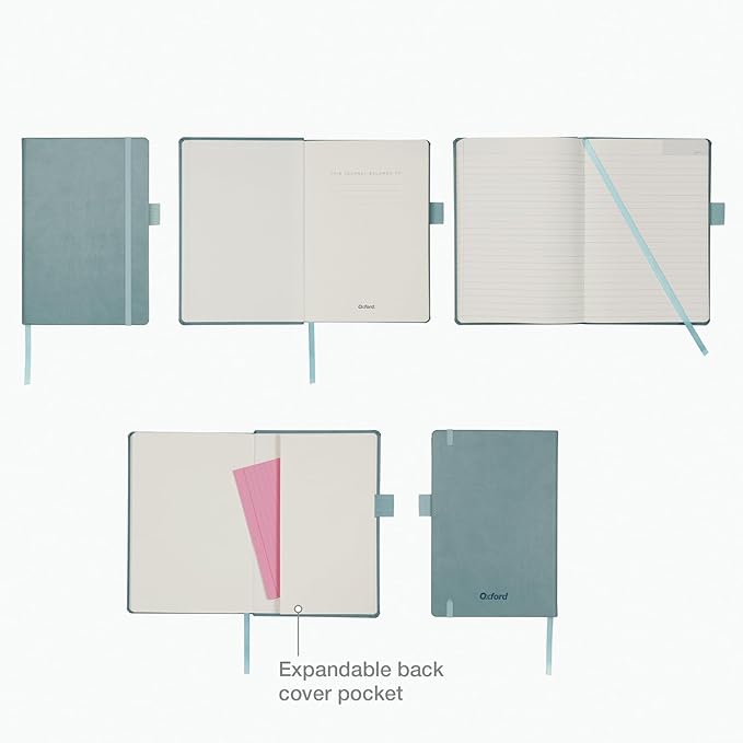 Oxford Journal, Lined Writing Notebook, Writer's Journal, Classic Notebook for School or Office, 320 Pages of Lined Paper, A5 Size, 5.6" x 8.3", Built-in Pen Loop, Light Teal Hardcover (1014494)