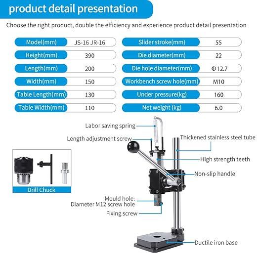 Leather Hole Puncher Hand Punching Machine Manual Press Puncher Punch Tools for DIY Leather Craft Punching Holes with Drill Chuck (A - Round Head)