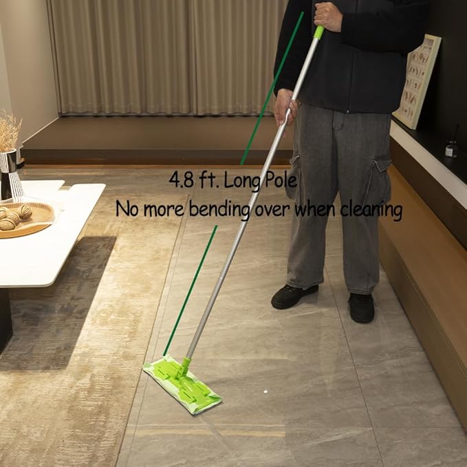 EaseYourDay Wet and Dry Mop, Super Firm Clip on Pads, 3 Washable Mop Pads, Lightweighted&Sturdy Aluminum Pole