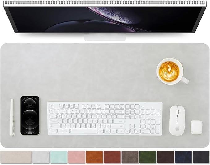 Distressed Leather Desk Mat - Non-Slip PU Desk Pad for Office and Home - Desk Organization and Accessories - Ideal for Large Mouse Pad and Desk Mats on Top of Desks(Ash Gray,31.5"x 15.7")