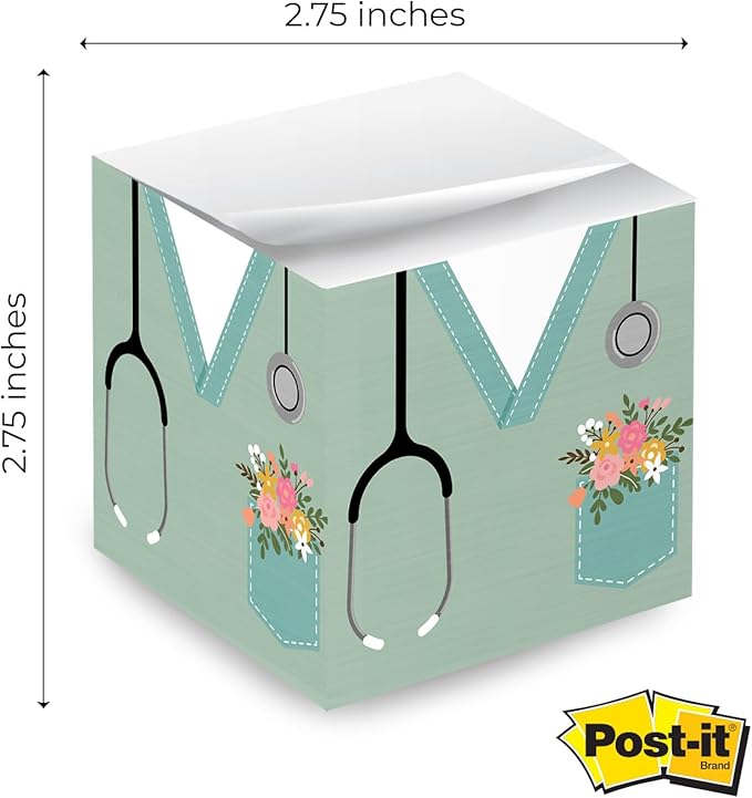 Nurse Scrubs Sticky Note Cube / 600 Sheets / 2.75" Nursing Memo Block Printed On 4 Sides/Floral Pocket Cube/Made in USA