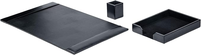 Dacasso Bonded Set Luxury Leather Desk Pad & Desk Organization Essentials, 3 Piece, Black