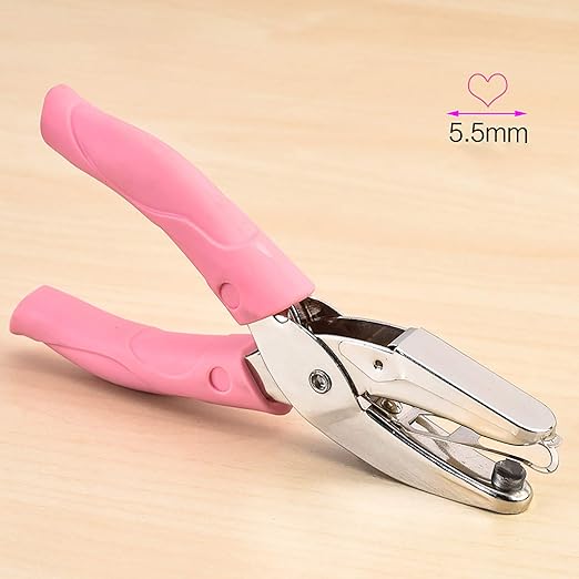 1 Pack 6.3 Inch Length 1/4 Inch Diameter of Heart Shape Hole Handheld Single Paper Hole Punch, Puncher with Pink Soft Thick Leather Cover(Heart 1/4 inch)
