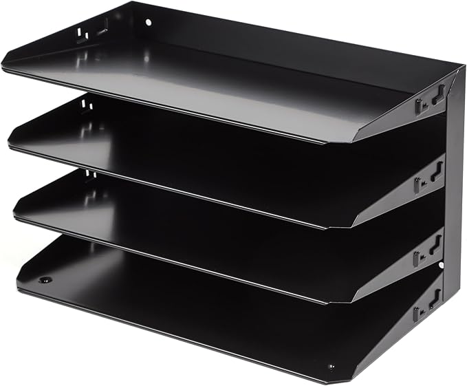 Huron Desktop Horizontal 4-Slot Legal File Binder Organizer Storage Letter Tray, Black Commercial Grade Steel