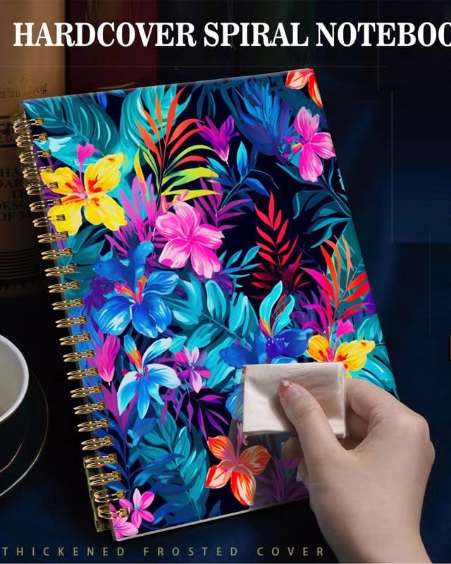 Spiral Journal Notebook,A5 Hardcover Lined Journals for Women Girl 6 x 8.3 in,120 Pages Thick Paper,Cute College Ruled Writing Notebook for Gifts Office Work School(Tropical Colorful Floral)